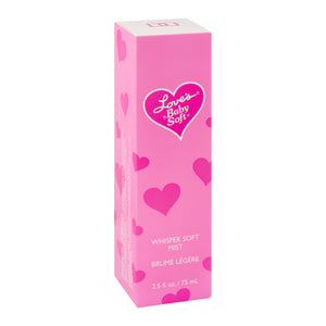 Tilted front view of Love's Baby Soft Whisper Soft Mist 2.5 fl oz / 75 ml packaging box.