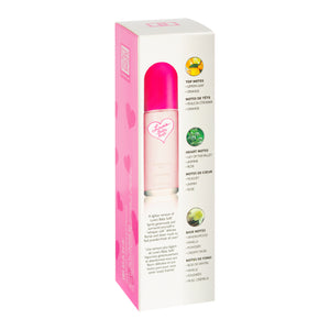 Tilted back view of Love's Baby Soft Whisper Soft List packaging box with description of fragrance with Top, Middle and Base Notes.
