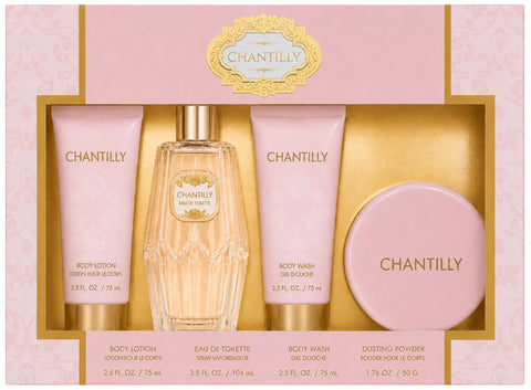 CHANTILLY DELUXE 4pc GIFT SET, EDT, WASH, LOTION, POWDER