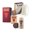 Bundle of English Leather soap on a rope, cologne and deodorant stick shot together with their packaging. 
