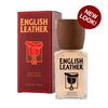 English Leather after shave bottle and packaging on a white background with dot that reads: New Look!