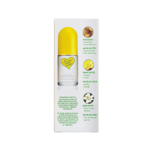 Back view of Love's Fresh Lemon packaging box with fragrance description and Top, Middle and Base Notes